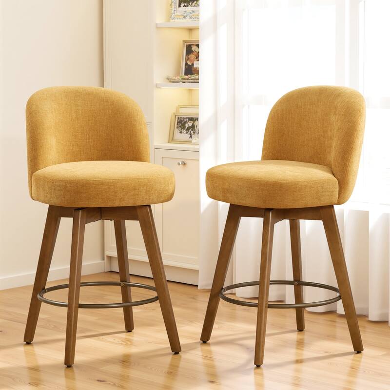 Fabric Upholstered Counter Height Swivel Bar Stools - 37.8"H x 19.7"W x 23.2"D