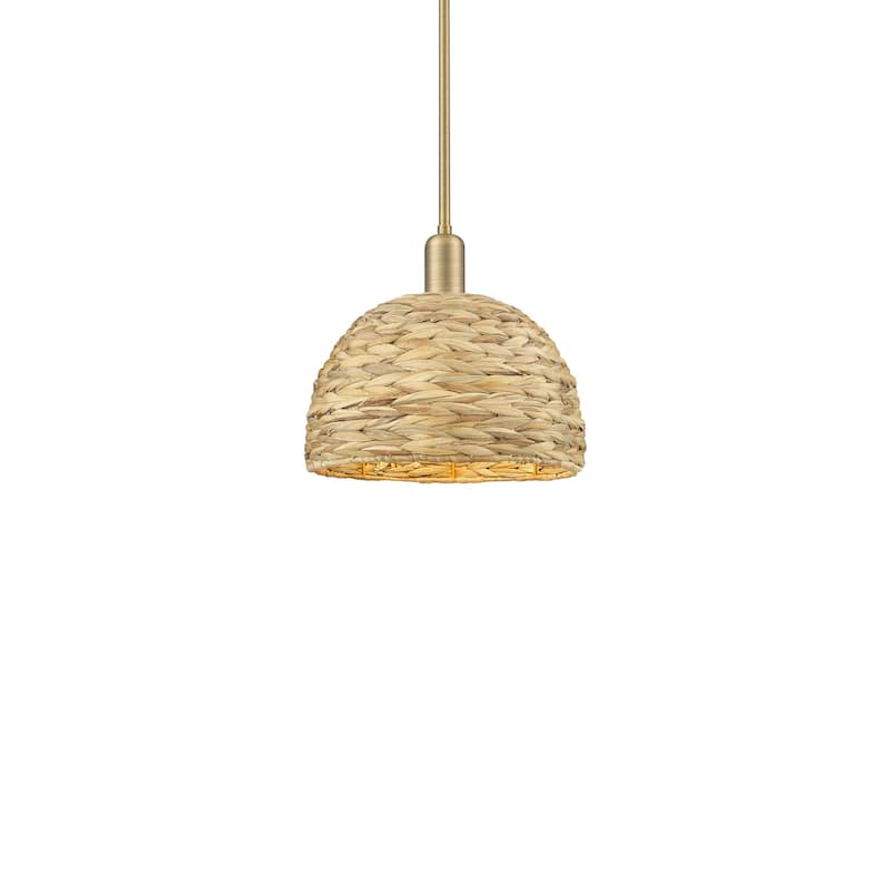 Innovations Lighting 716-1S-12-12 Woven Rattan Pendant Woven Rattan - Brushed Brass / Natural