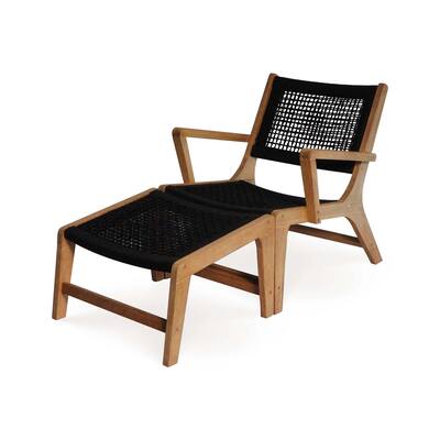 M4H Lisbon Brown Solid Wood Outdoor Lounge Chair with Ottoman