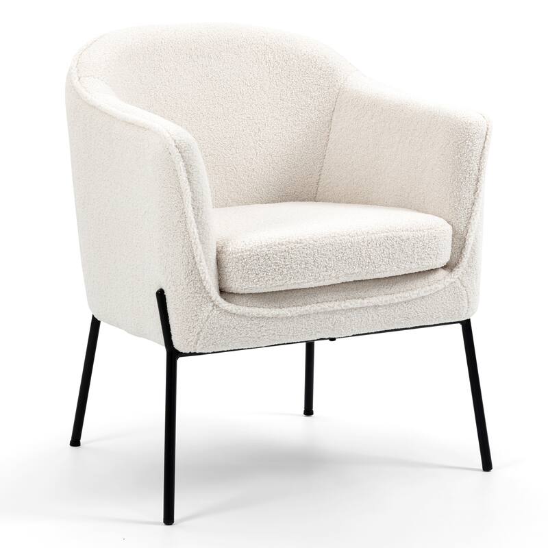 Ayame Beige Boucle Accent Chair with Black Iron Legs