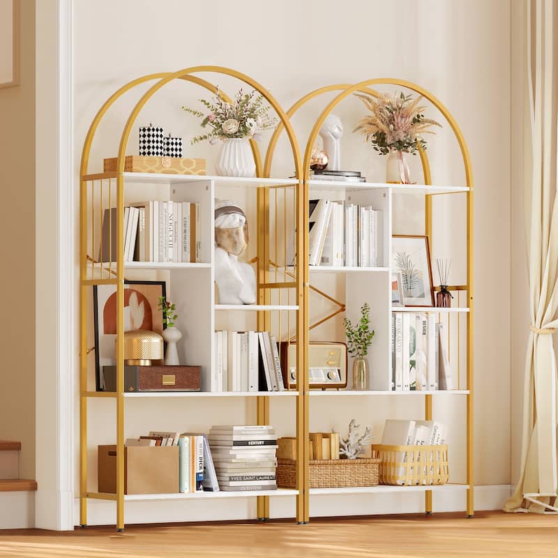 5-Tier Arched Bookshelf and Bookcase Gold Frame for Bedroom Living Room Office - 67"x31"