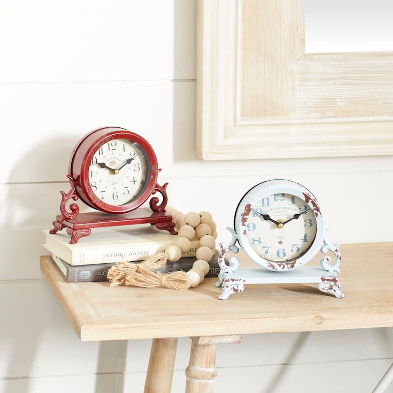 Black Metal Scroll Decorative Clock (Set of 2) - 7 x 3 x 7