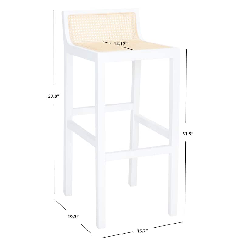 SAFAVIEH Crete Low Back Cane Bar Stool - 16" W x 20" D x 38" H - 16Wx19Dx37H