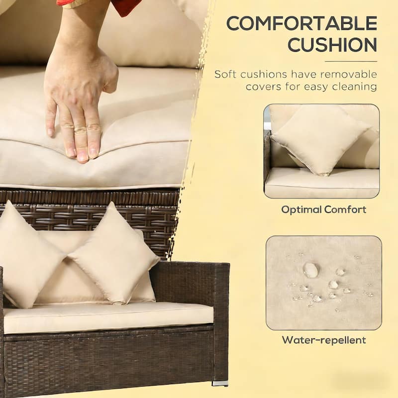 GDFStudio Outdoor Sorrel PE Rattan Outdoor Loveseat with Cushions