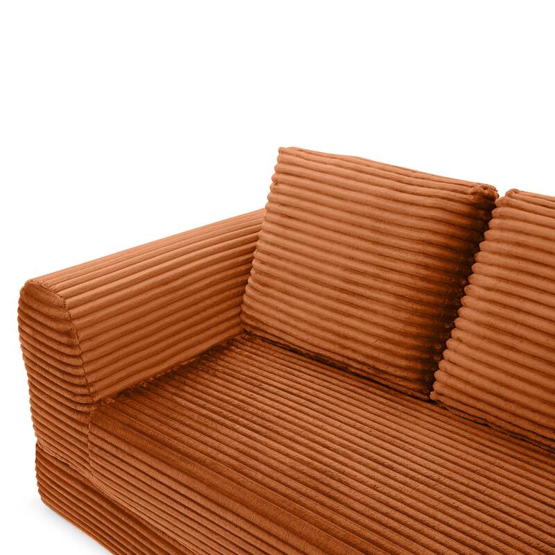 Minimalist Sofa Bed Sleeper Sofa Couch with 2 Pillows, 3-Seater Sofa Couch with Armrests for Living Room, Orange