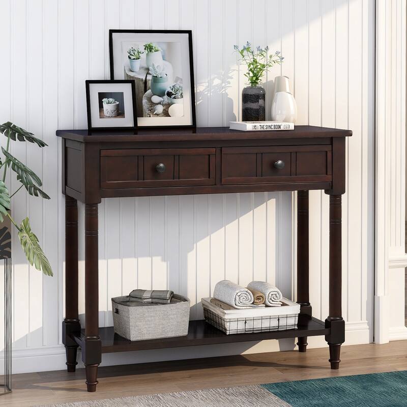 Traditional Console Table with 2-Drawers and Bottom Shelf - Espresso