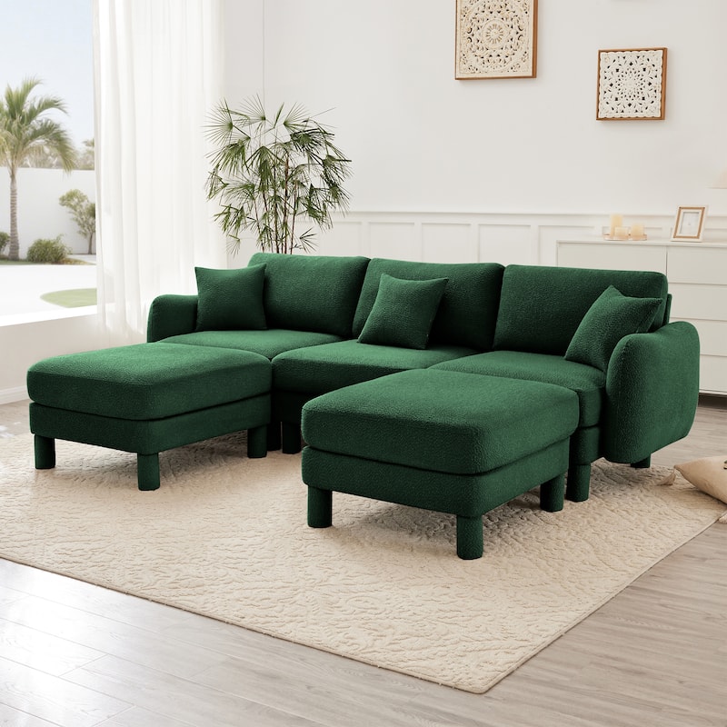 GDFStudio - Boucle U-Shaped 3-Seater 109.4" Sectional Sofa with 2 Movable Ottomans