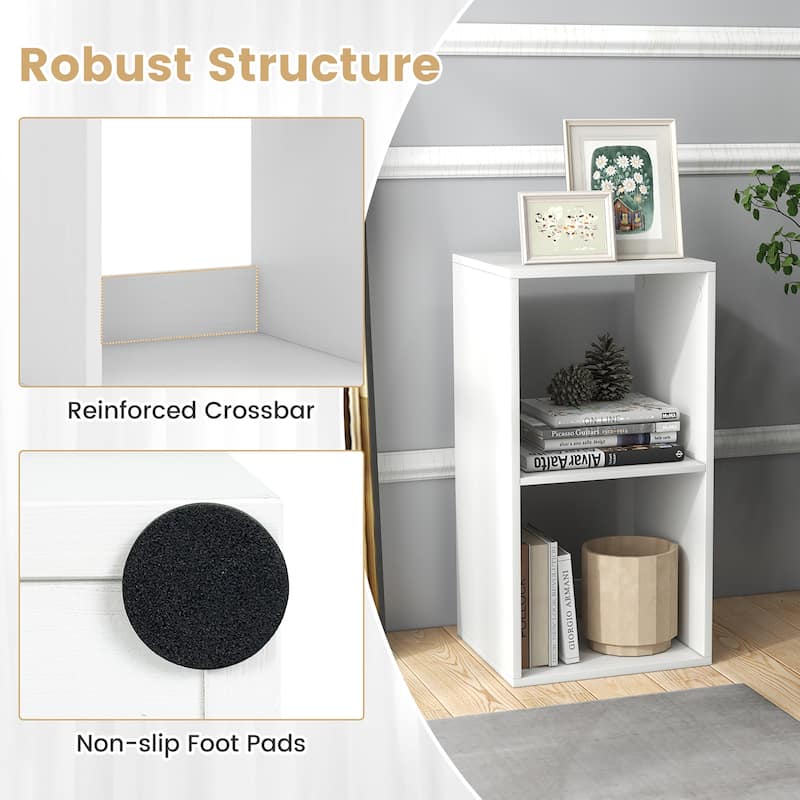 Gymax 2-Cube Bookshelf Modern Vertical Bookcase w/ Back Guardrail &