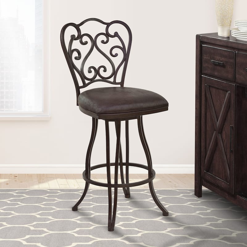 30" Dark Espresso Scroll Back Metal Swivel Bar Stool - 48" x 22" x 19"