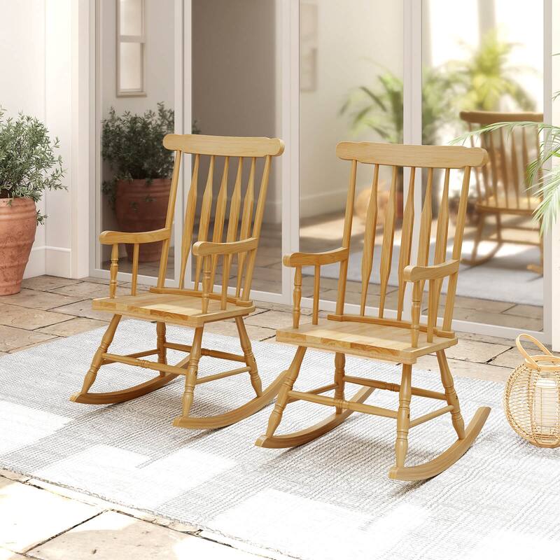 Costway Solid Wood Rocking Chair Porch Rocker Indoor Outdoor Seat - See Details