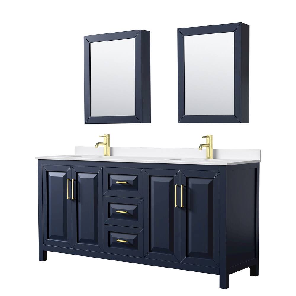 Daria 72-inch Double Vanity, Single Hole Quartz Top, Med Cabinets