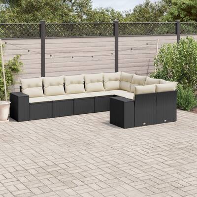 vidaXL Patio Sofa Set with Cushions Outdoor Conversation Furniture Poly Rattan