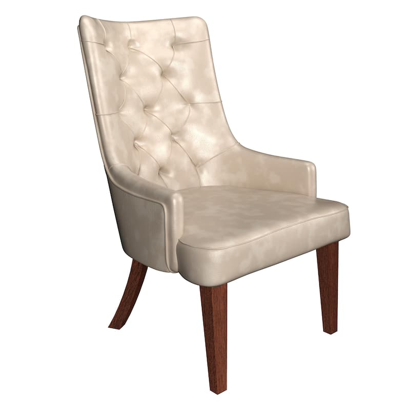 Dining Chair in Leather/Velvet Diamond-Tufted Design Side Chair in Rubberwood - Taupe