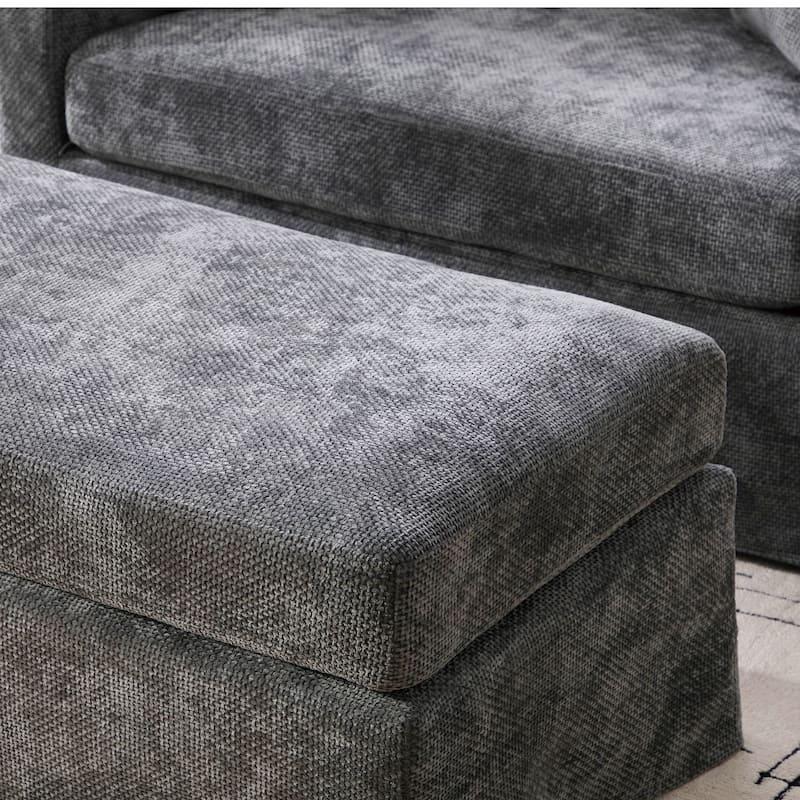Morden Accent Chair with Ottoman, Chenille Living Room Side Chair, Single Sofa Armchair with Bolster Pillows