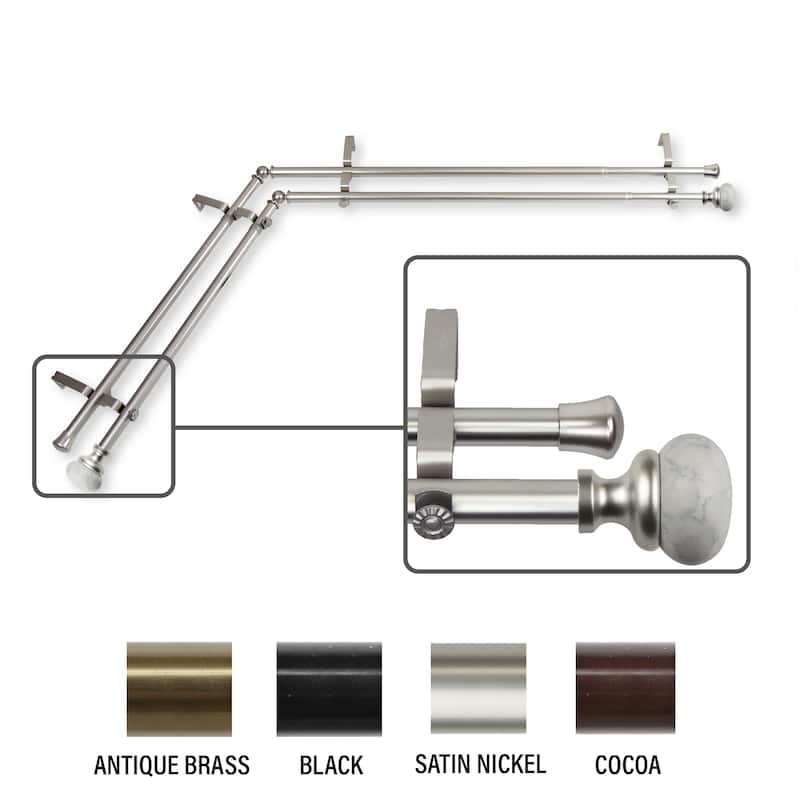 InStyleDesign Alf Corner Window Double Curtain Rod 13/16 inch dia. - 28 to 48 inches - Satin Nickel