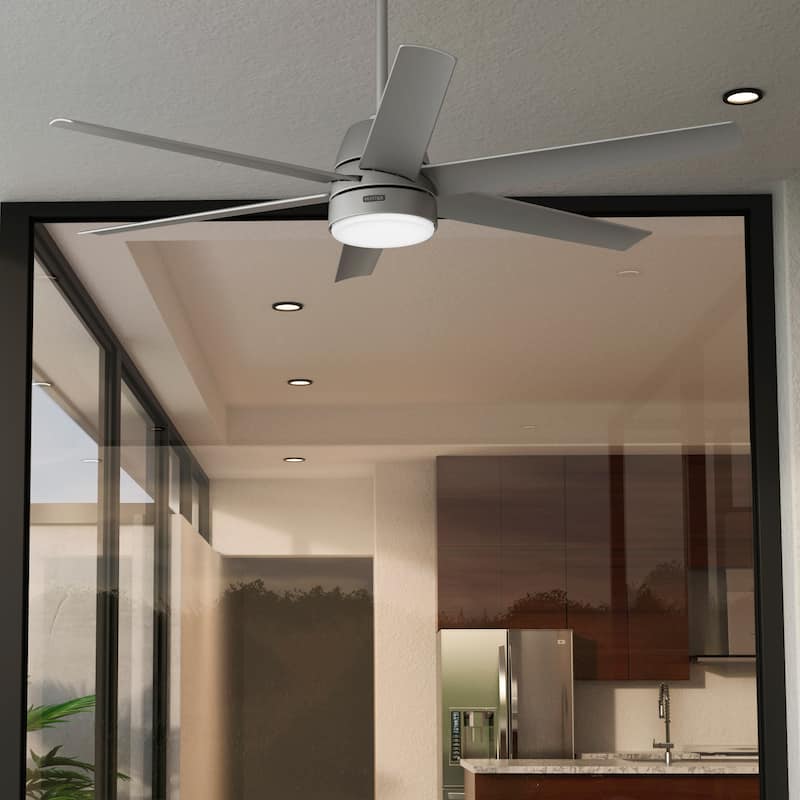 Hunter 60" Skysail Outdoor Ceiling Fan w/LED Light, Wall Control - Extreme Weather! - ENERGY STAR! - Matte Silver