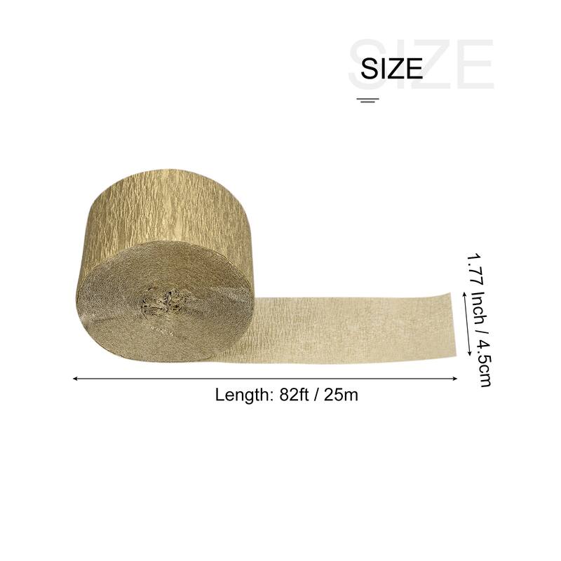 3pcs Crepe Paper Streamer Decoration 82ft Long 1.77 Inch Wide - Gold Tone
