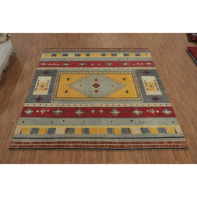 Square Wool Gabbeh Vegetable Dye Large Rug Handmade Wool Carpet - 12' 4'' X 12' 3''