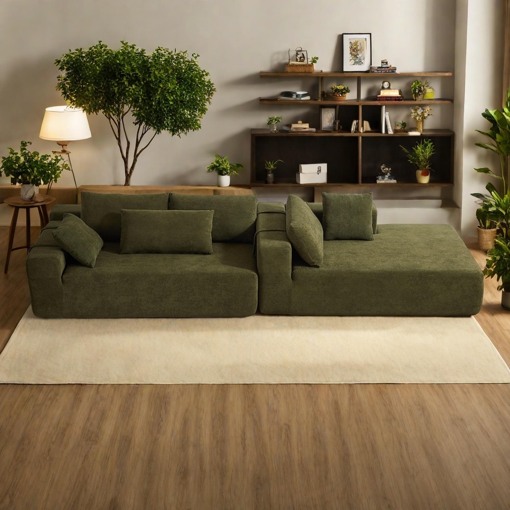 108"Chenille Modular Sectional Sofa with 6 Pillows, L-Shaped Free Combination Design, and No Assembly Required