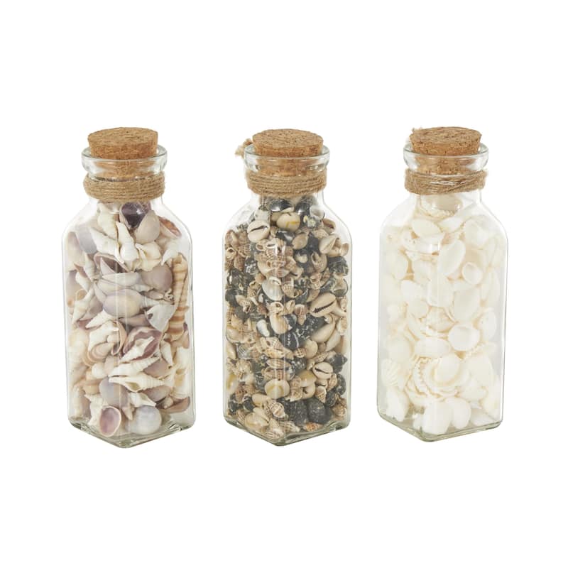 Glass Orbs & Vase Filler with Seashells and Jute Rope Accents - Set of 3 Clear - Roche River Decor - 3"W x 3"L x 8"H