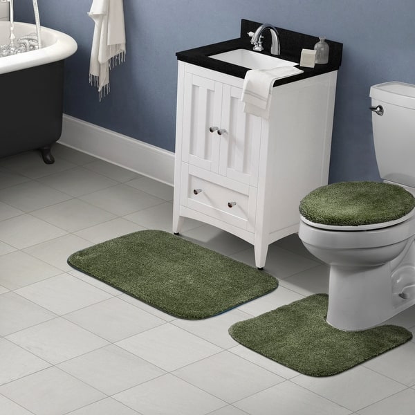 slide 2 of 9, Traditional Plush Deep Fern Washable Nylon Bathroom Rug 3 Piece Set