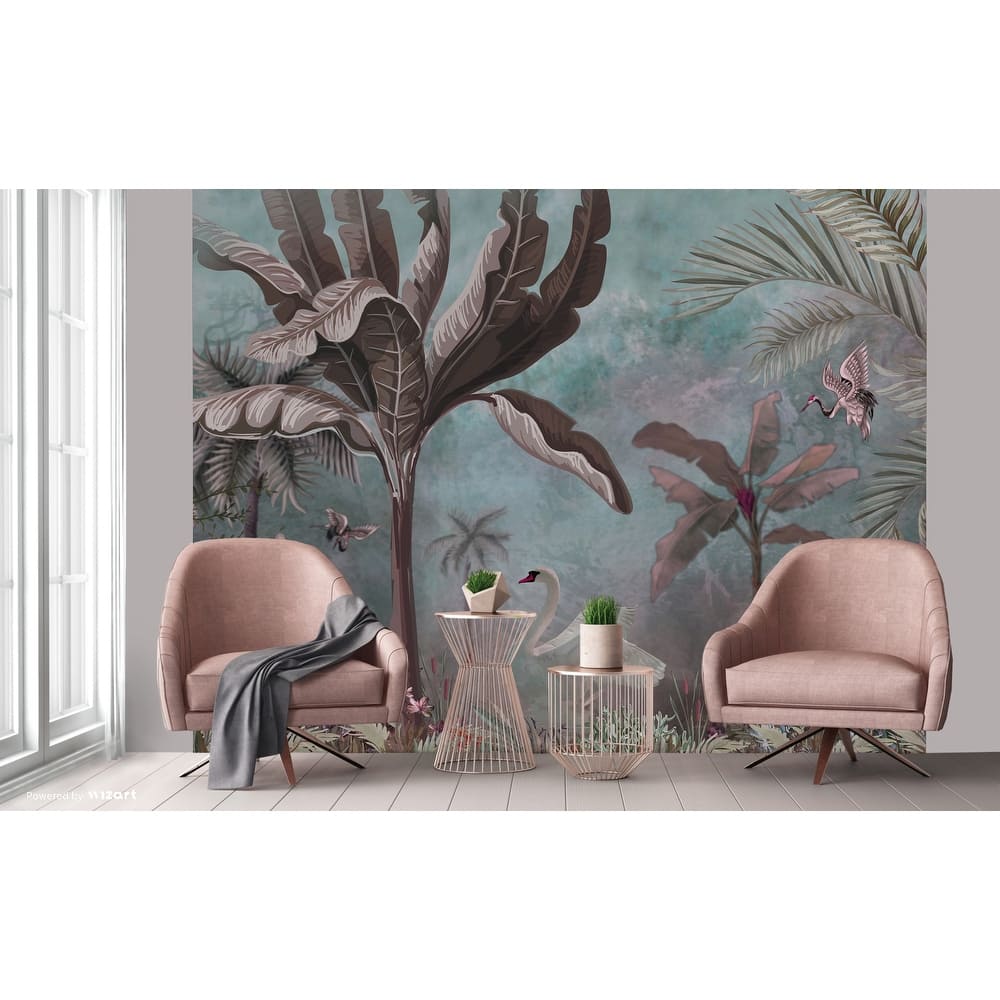 Swan and Palm Scenic Wallpaper Mural