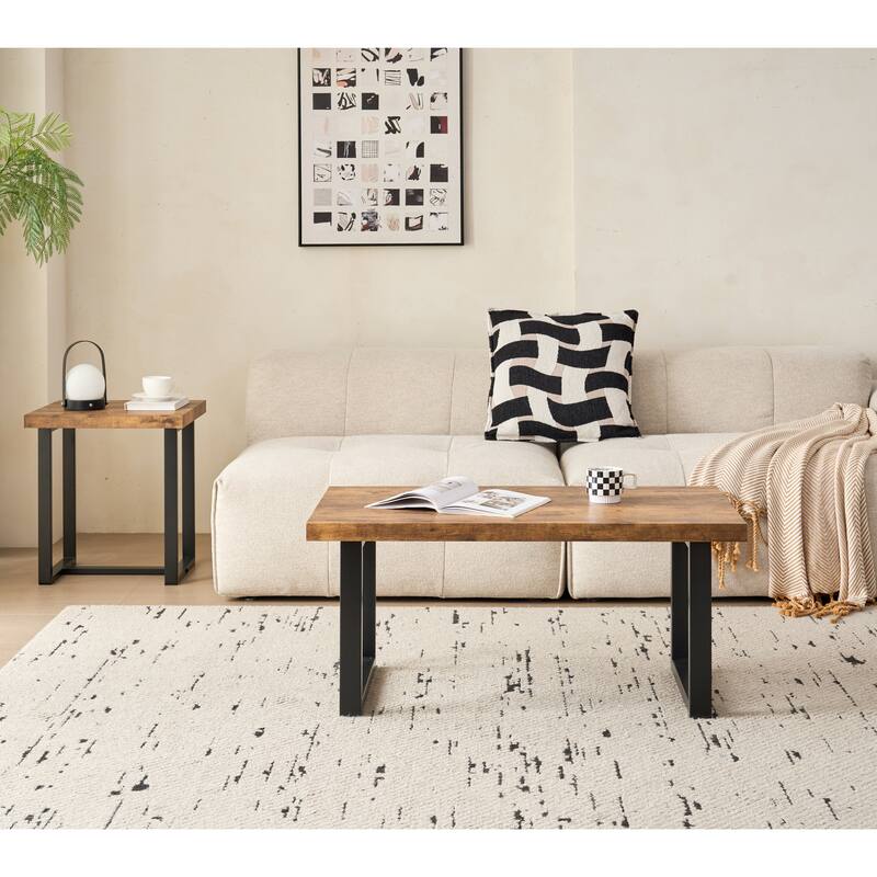 MDF Coffee Table, Small Tea Table, Walnut with Metal Legs Sofa Table