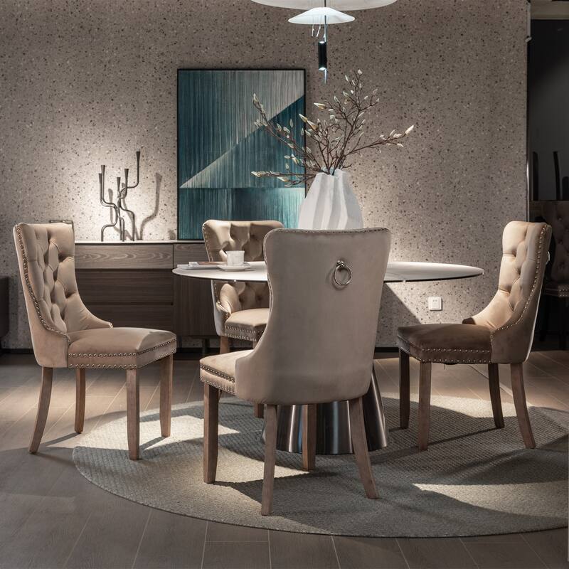 Tufted Solid Wood Velvet Dining Chair,2-Pcs Set