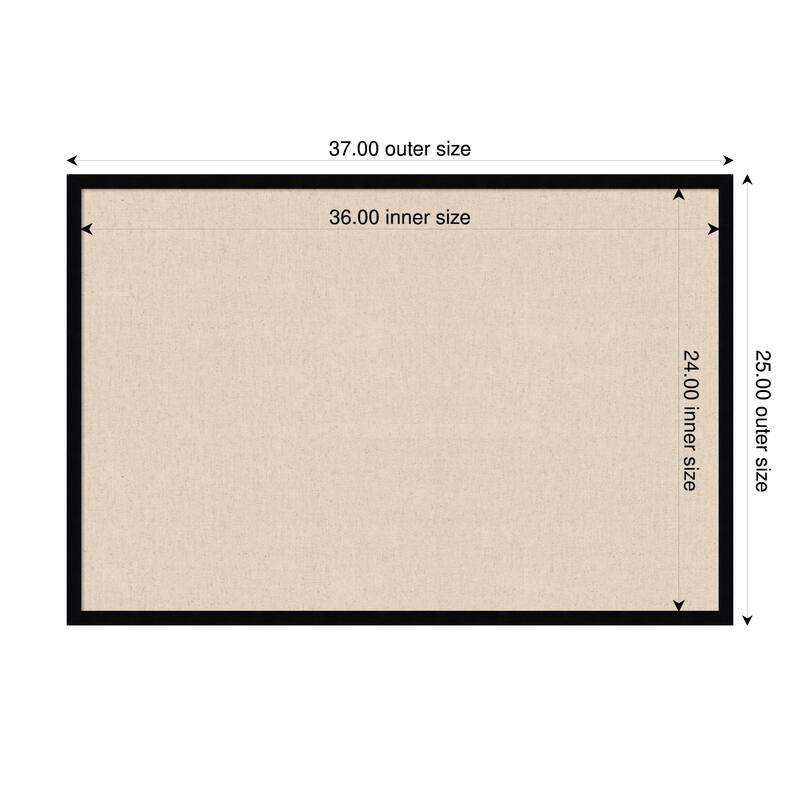 Amanti Art Framed Fabric Pinboard Natural Linen Printed Bulletin Board - Board Size 36 x 24 - Svelte Noir Black