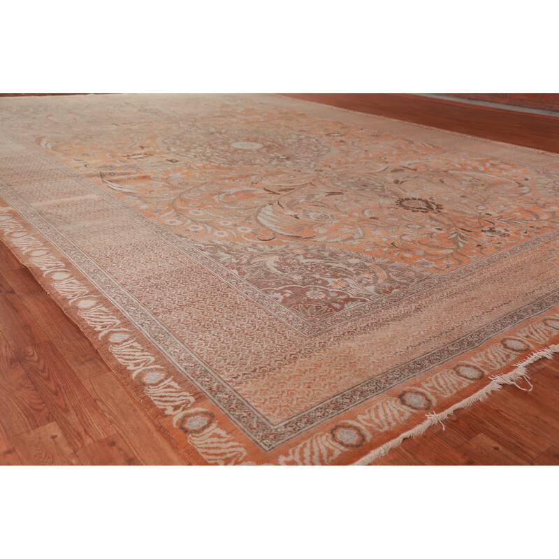 Hand Knotted Oriental 100% Wool Carpet Traditional Floral Oranges & Rust Tabriz Area Rug - 15' 2'' X 10' 8''