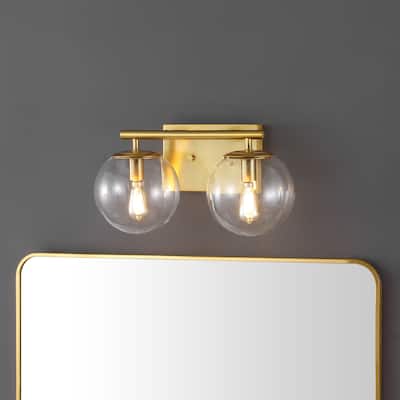 SAFAVIEH Lighting Severa 2-light 14-inch Glass Orb Wall Sconce (LED Bulbs Included) - 7.5 in. W x 14 in. D x 7.8 in. H
