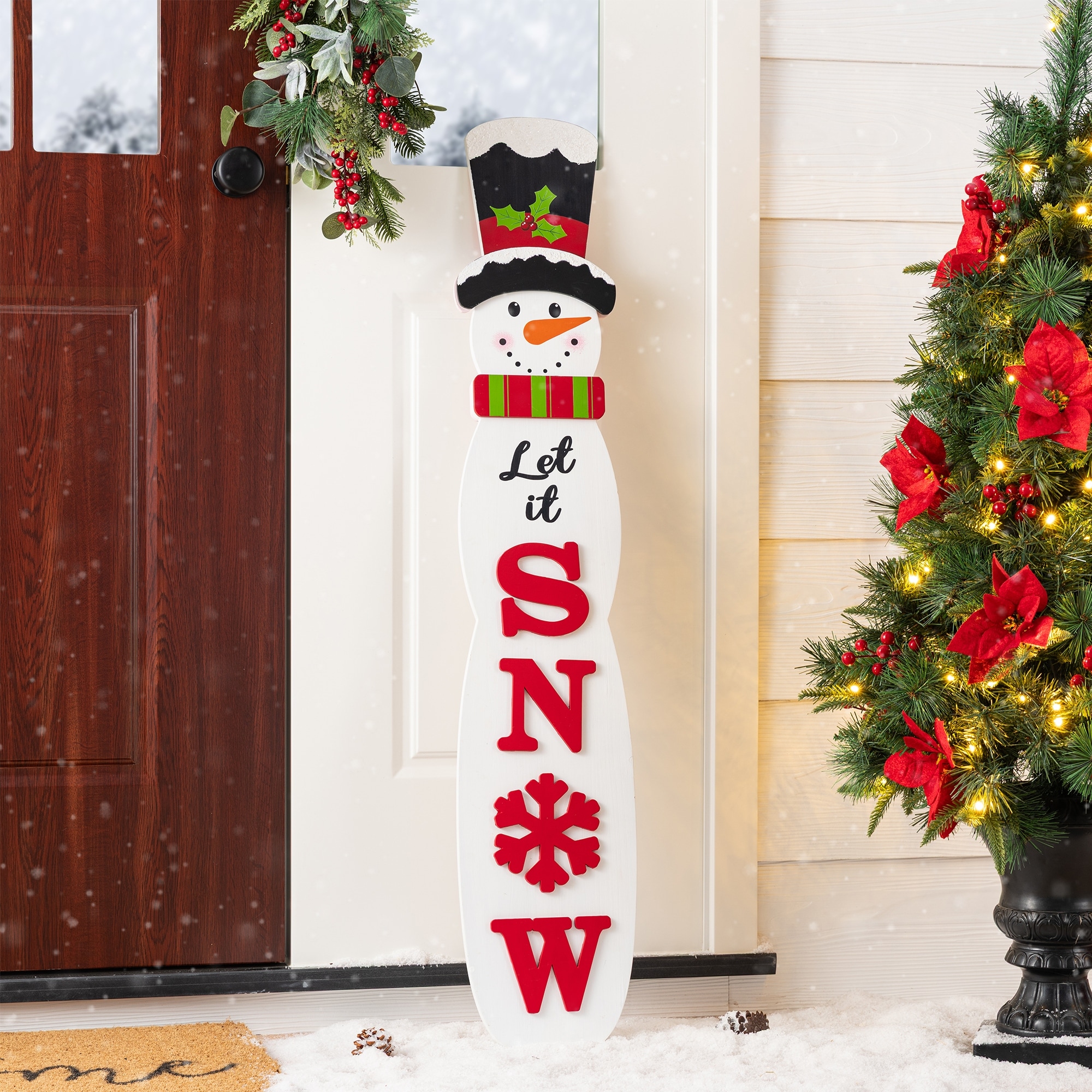 Glitzhome 42"H Christmas Wood Double Sided Snowman Porch Leaner - 42"H