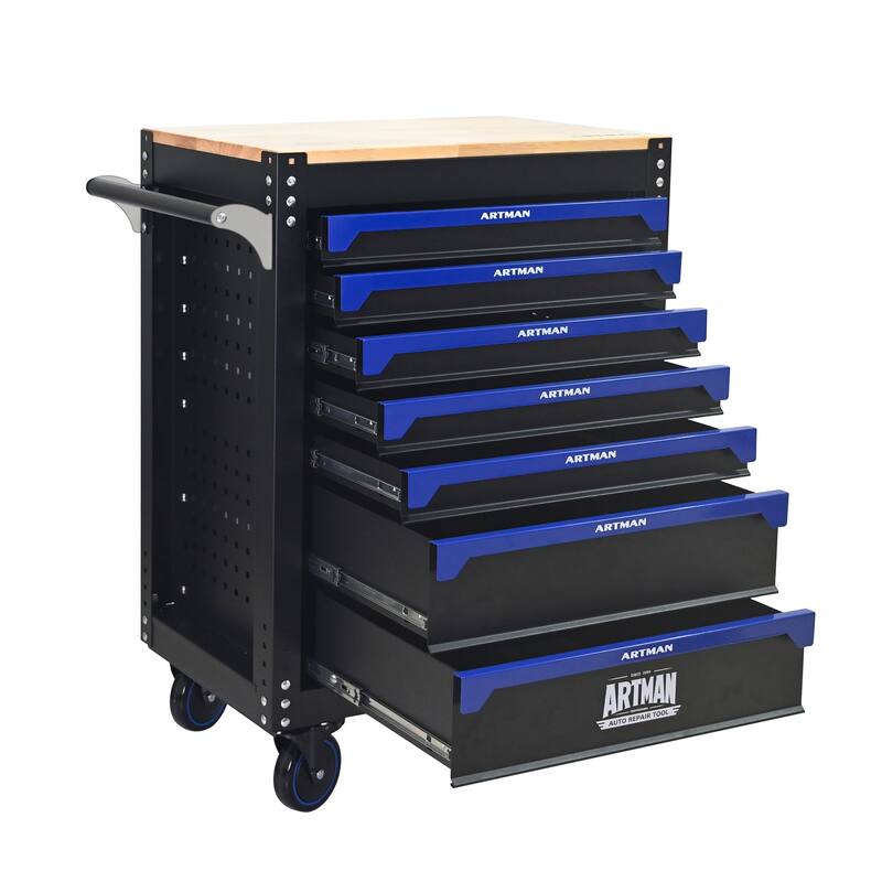 Mobile 7-Drawer Tool Cart, 30" Rolling Steel Storage Cabinet