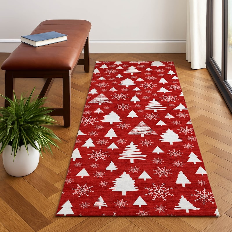 Premium Washable Super Soft Christmas Tree Mayfield Rug - Red - 2'3" x 7'6"