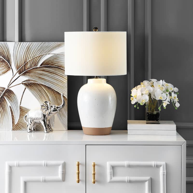 SAFAVIEH Lighting Corinda 27-inch Speckled Ivory LED Table Lamp - 16" W x 16" L x 27.5" H - 16Wx16Dx28H