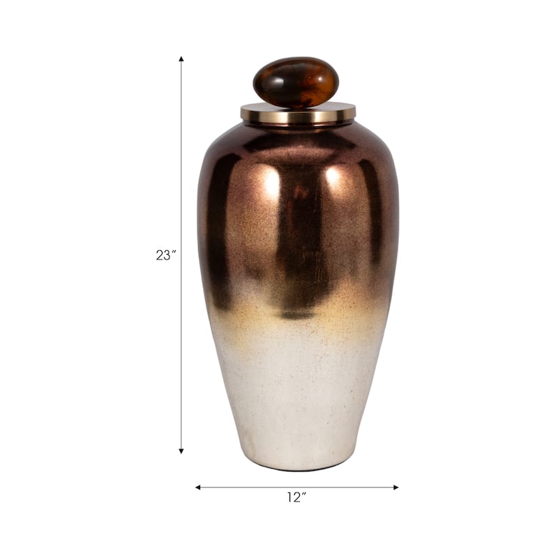 Sagebrook Home Glass Copper Ombre Novelty Temple Vase With Resin Topper