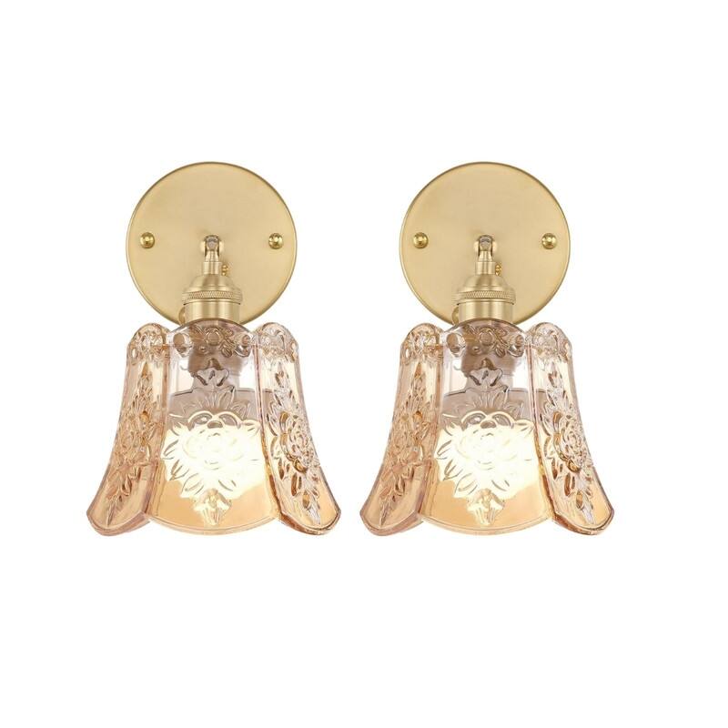 2 Pack wall sconces Rose Amber wall lighting glass, metal bedroom wall lighting