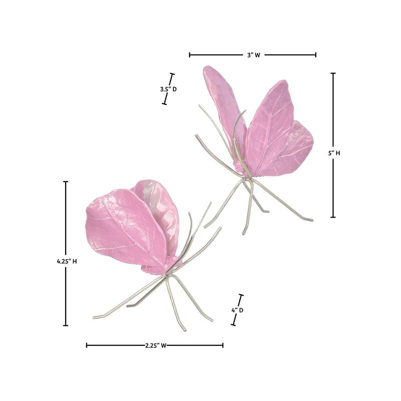 5" Resin And Metal Pearlized Butterfly Set of 2