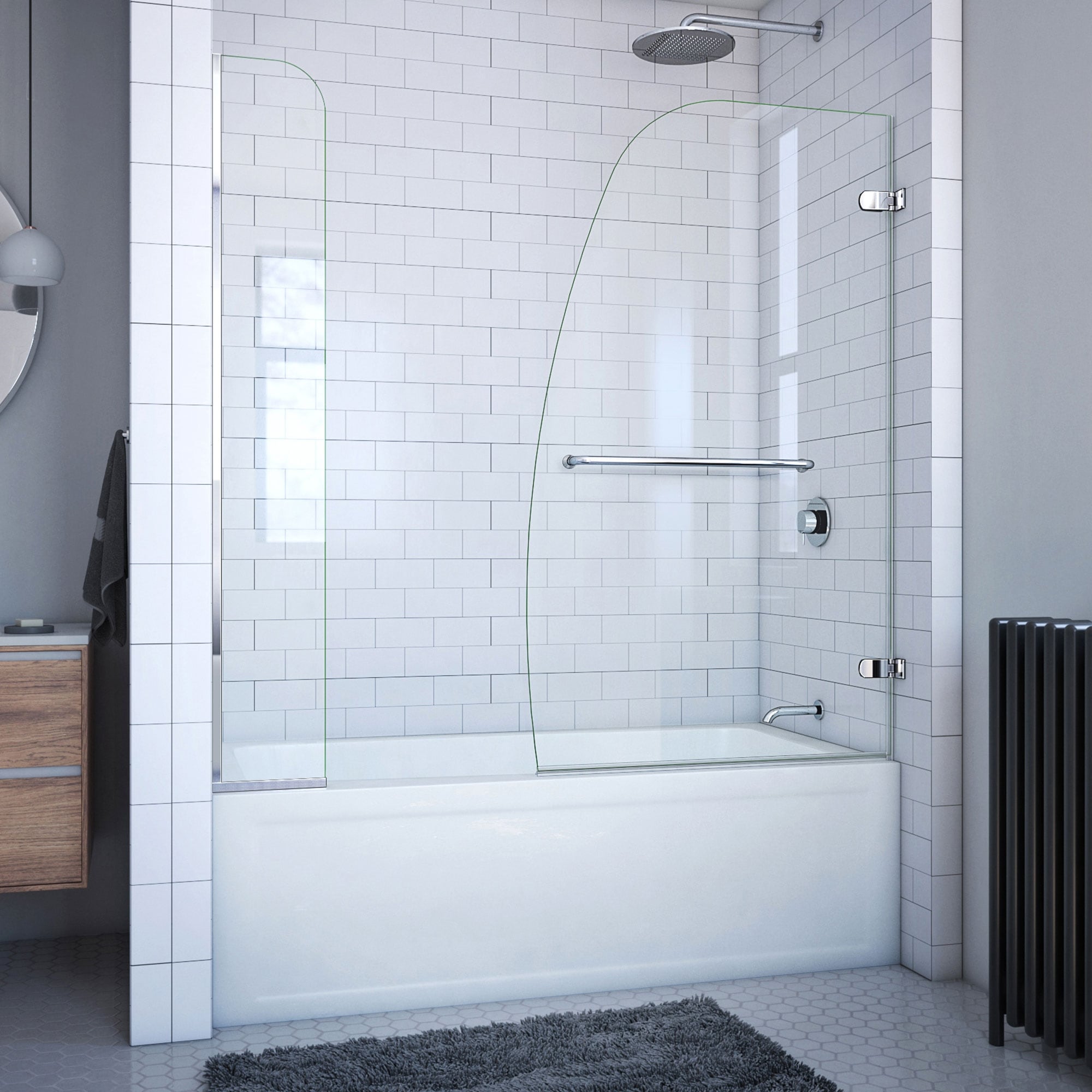 DreamLine Aqua Uno 56-60 in. W x 58 in. H Frameless Hinged Tub Door with Extender Panel - 56" - 60" W