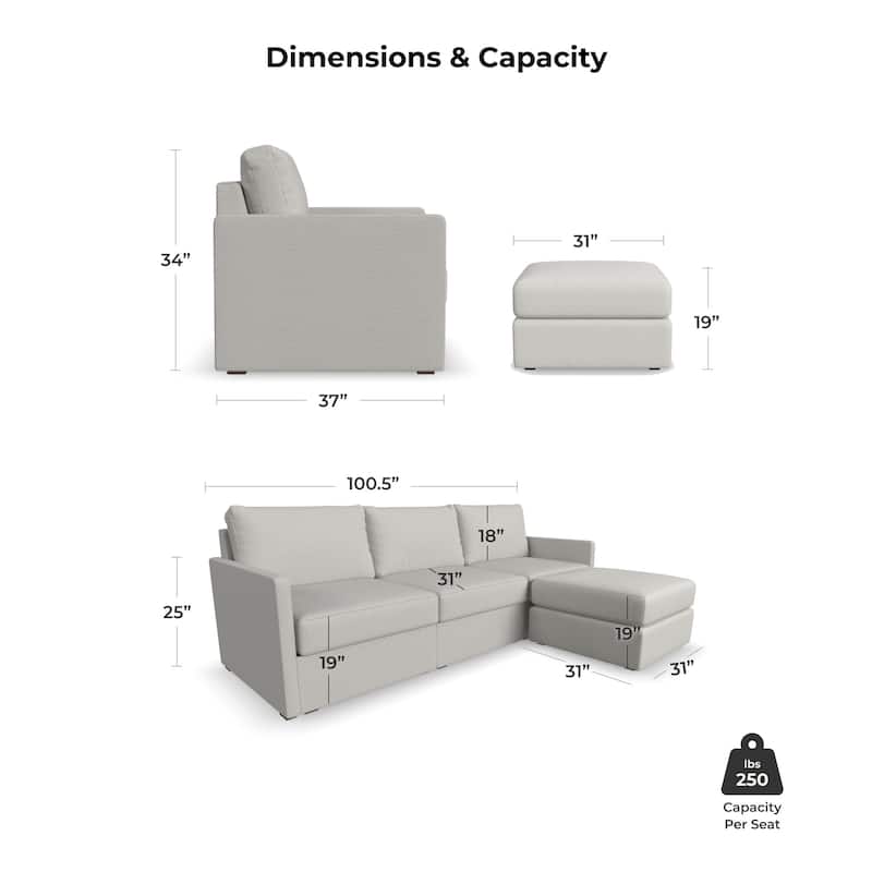 Flex 99'' Upholstered Modular Sofa with Bumper Ottoman - 101" x 35" x 37"