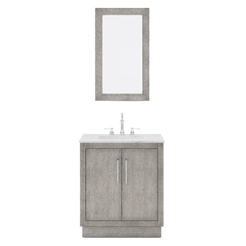Hugo Carrara White Marble Countertop Vanity with Rectangular Mirror