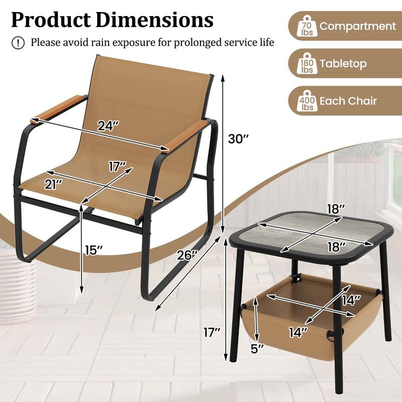 3 PCS Patio Furniture Set Outdoor Conversation Set W/ Side Table