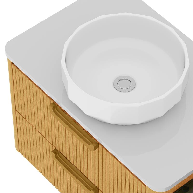 Moasis 72 Inch Floating Bathroom Vanity with 2 Faceted Ceramic Basins&4 Large Storage Drawers & 4 Open Spaces