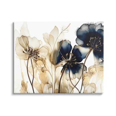 Stupell Navy & Gold Flowers Canvas Wall Art Design by LSR Design Studio