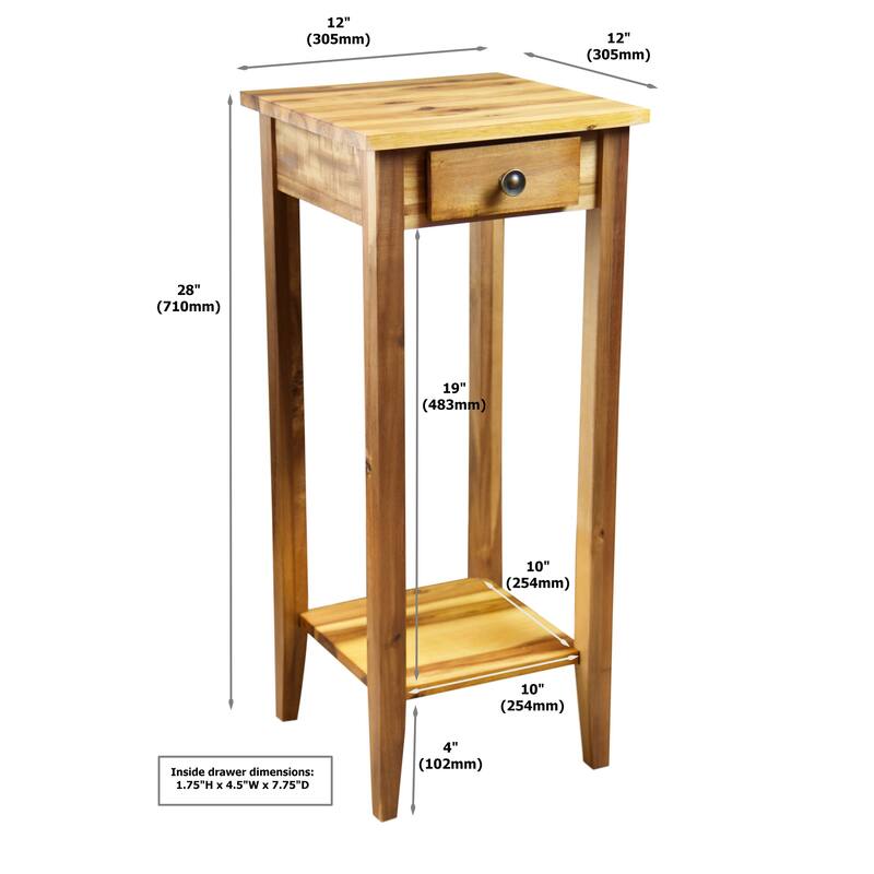 2-Tier Solid Acacia Wood Plant Table with Drawer