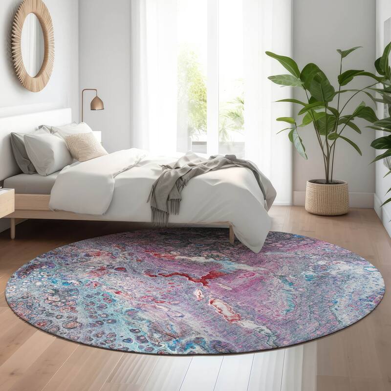 Premium Washable Super Soft Contemporary Mayfield Rug - Blue - 8' x 8' - Round