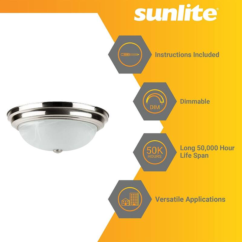 Sunlite 15 in. Brushed Nickel Dome Dimmable Selectable LED CCT Color Tunable 3000K 4000K 5000K Flush Mount Lighting Fixture