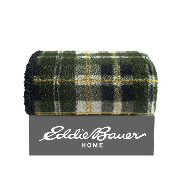 slide 2 of 14, Eddie Bauer Printed Faux Shearling- Reversible Throw Blankets Trailhead Plaid Green