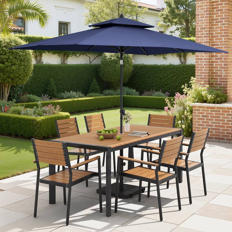 9/11-Piece Patio Dining Set Aluminum Dining Table and Chairs w/10 ft Market Umbrella and Base with Wheels