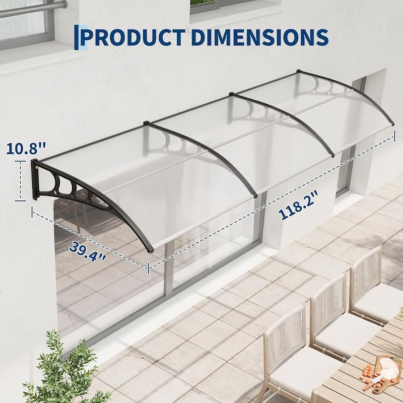 40"x120" Window Awning Canopy Exterior, Polycarbonate Cover, for Door Entrance - N/A
